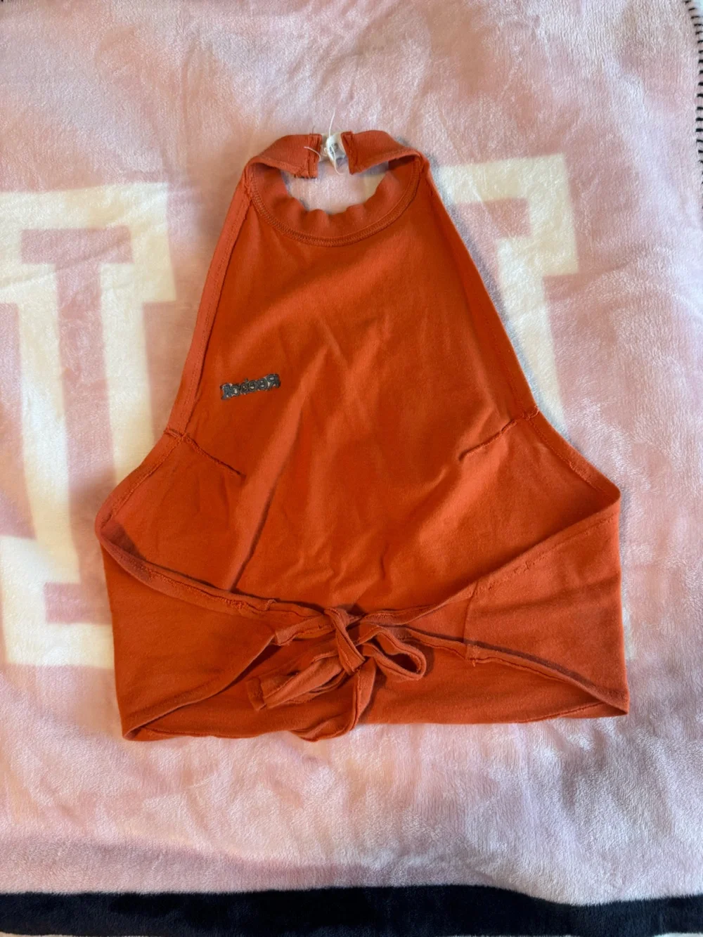 Vintage Reworked Reebok Orange Tie-Back Halter Top - Picture 2 of 4